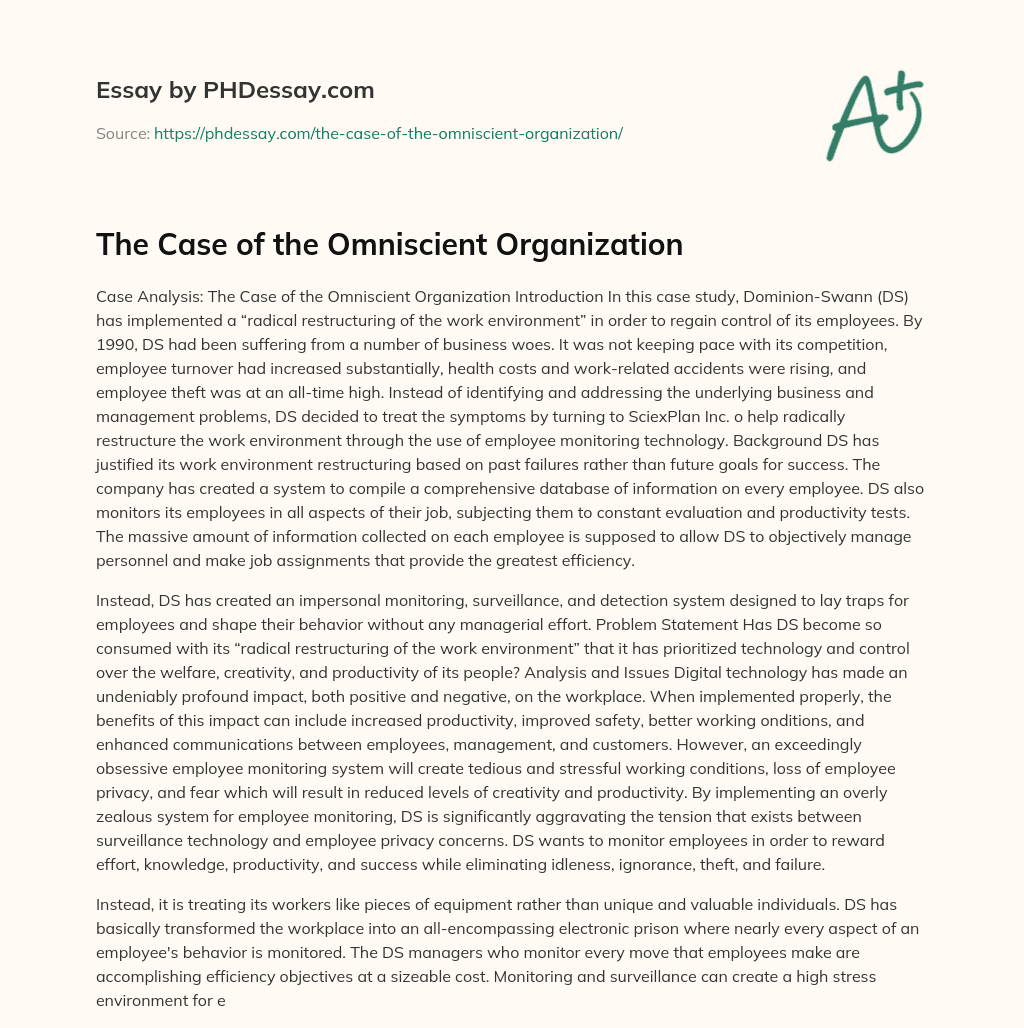 The Case of the Omniscient Organization essay