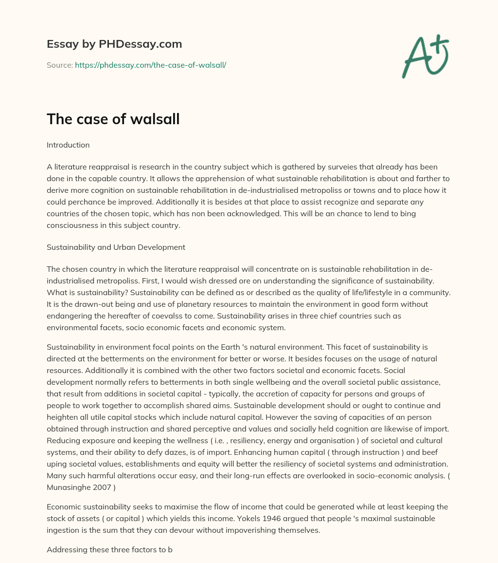 The case of walsall essay