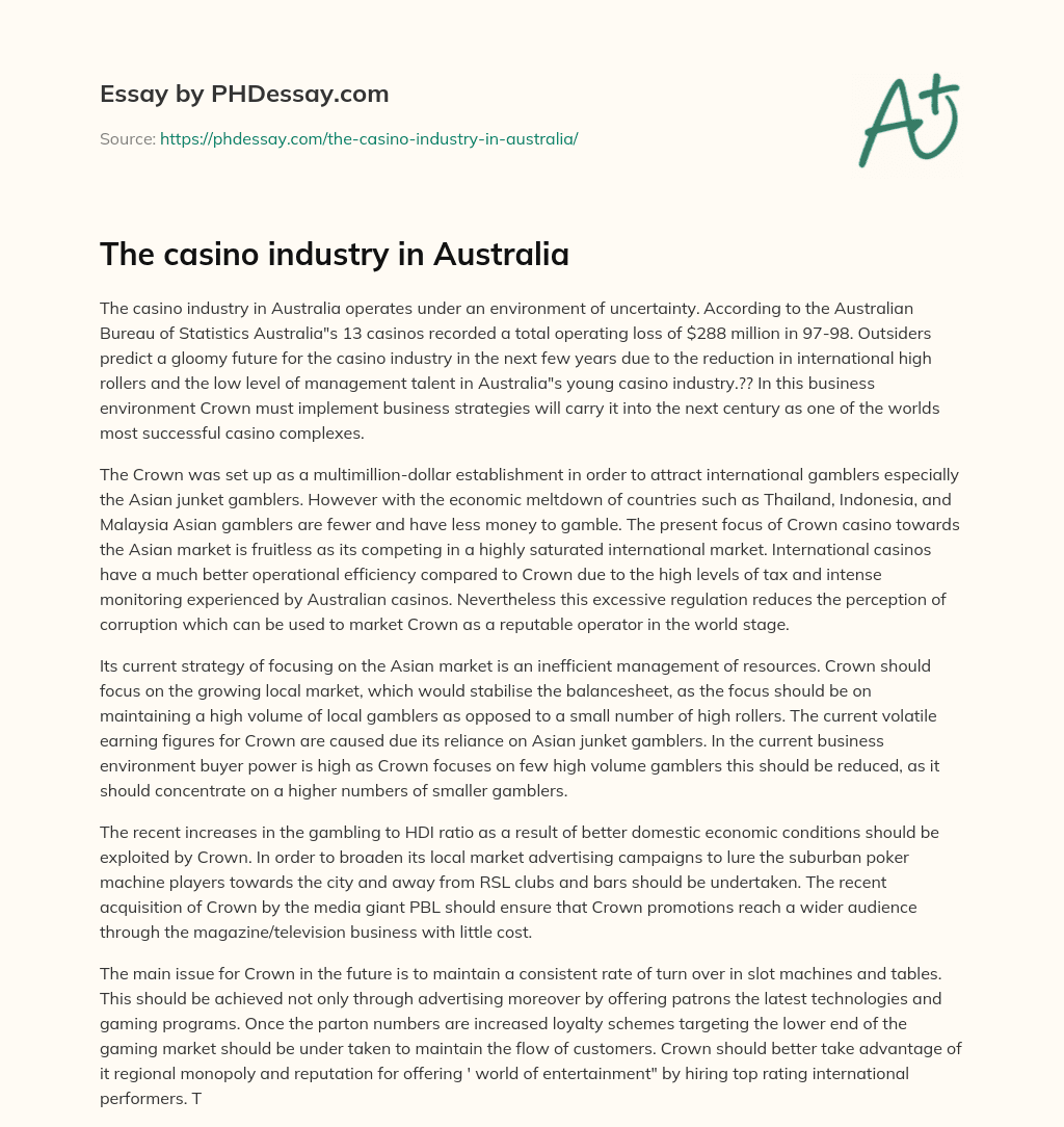 The casino industry in Australia essay