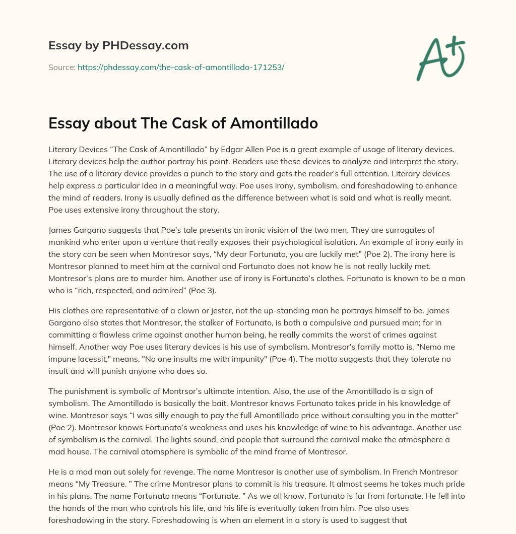 Essay about The Cask of Amontillado essay