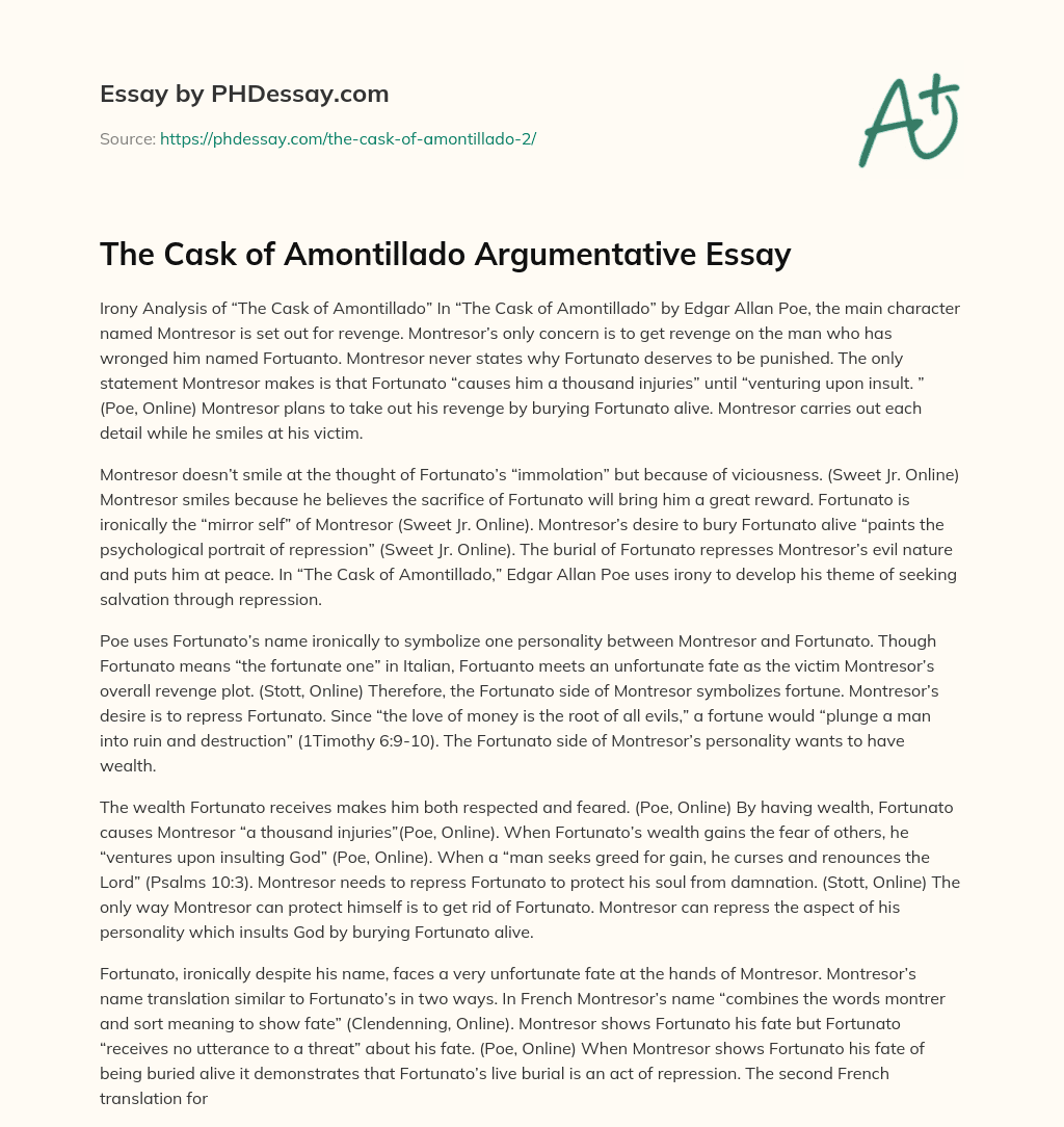 argumentative essay the cask of amontillado