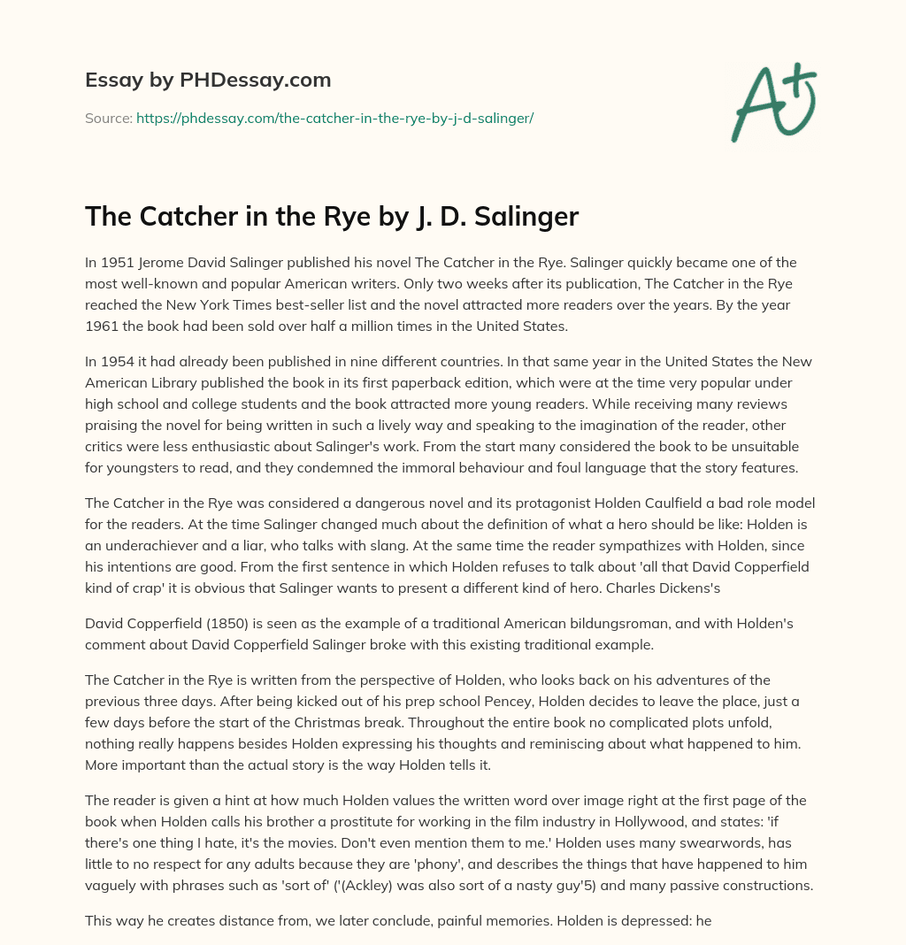 The Catcher in the Rye by J. D. Salinger essay