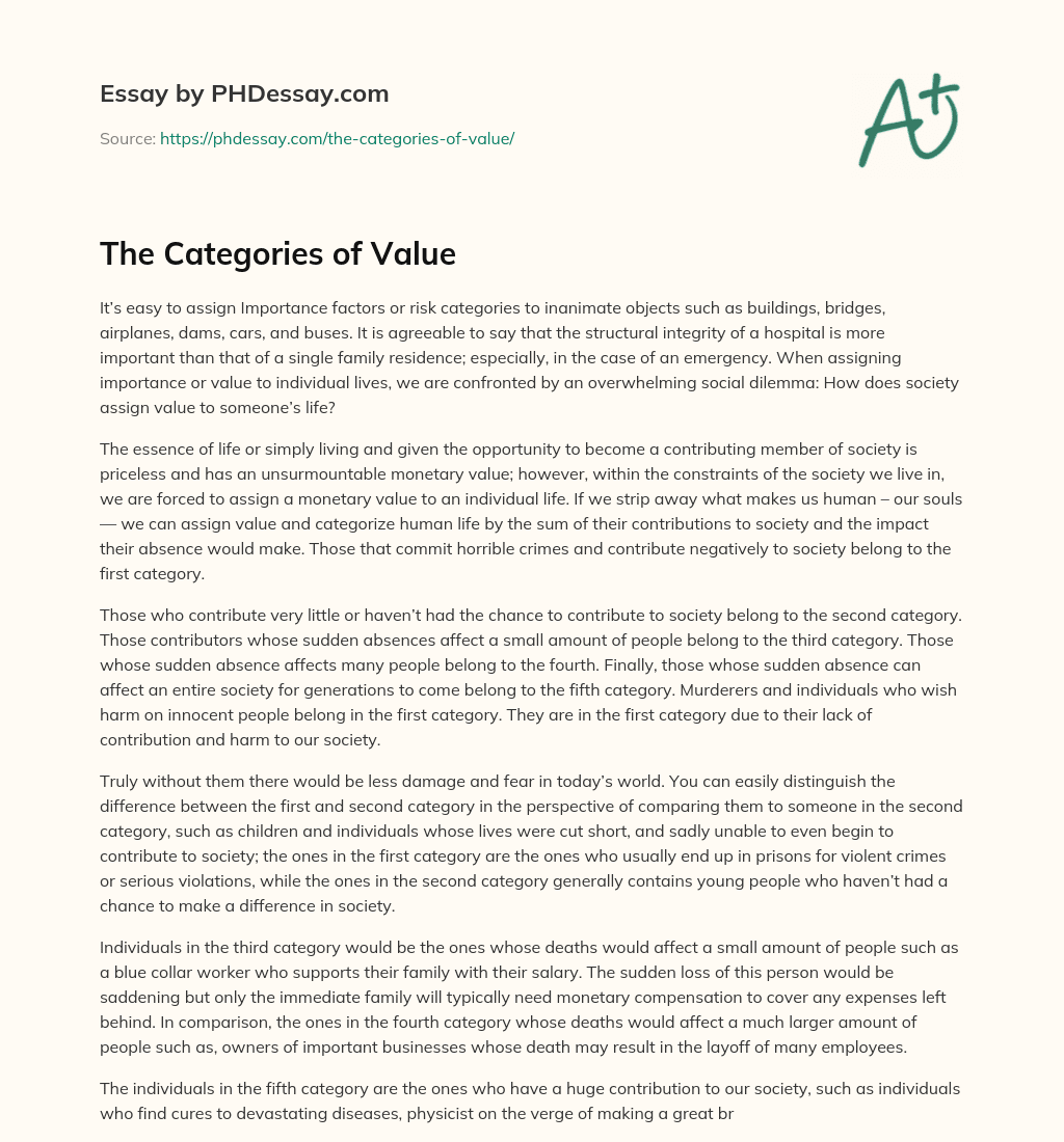 The Categories of Value - PHDessay.com