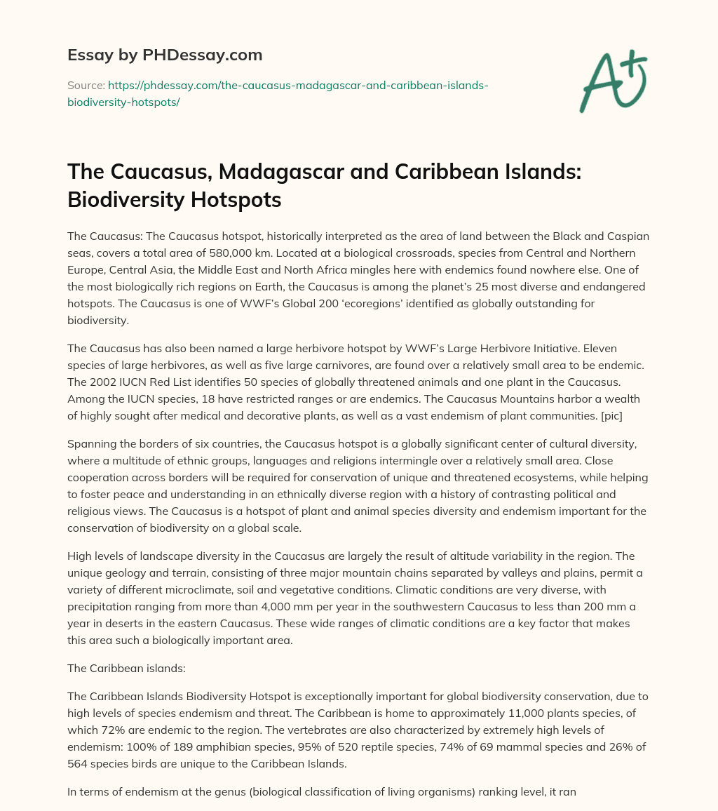 The Caucasus, Madagascar and Caribbean Islands: Biodiversity Hotspots essay