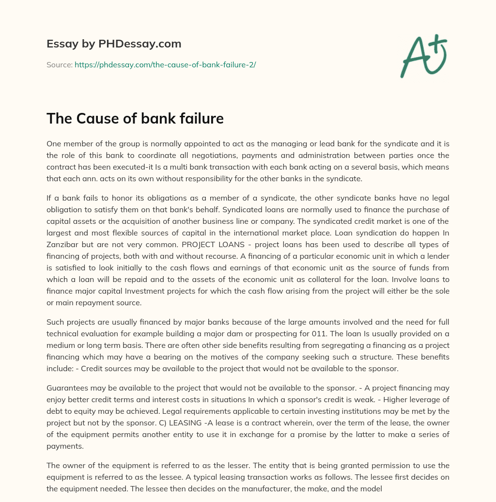 The Cause of bank failure essay