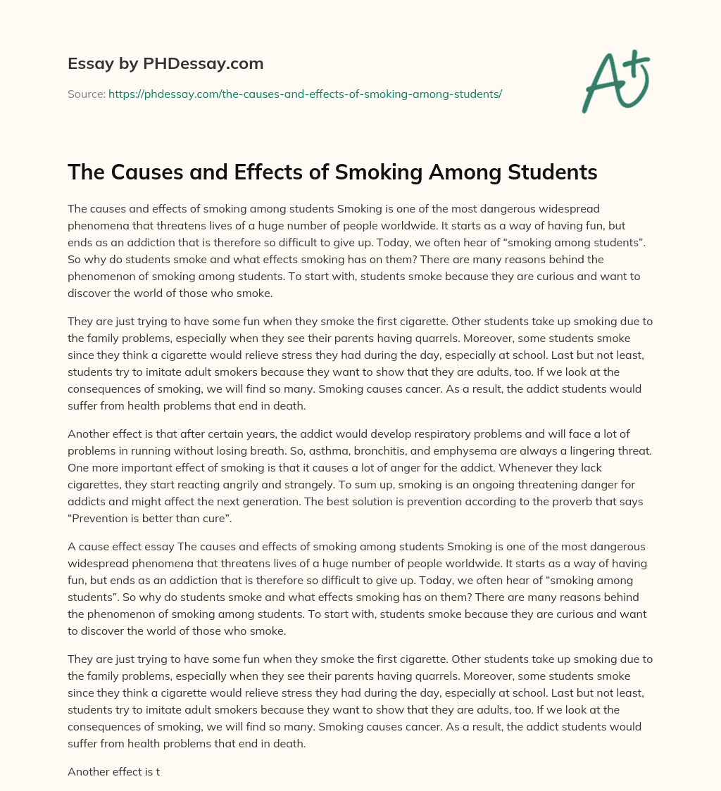 effects of smoking and drinking alcohol to students essay
