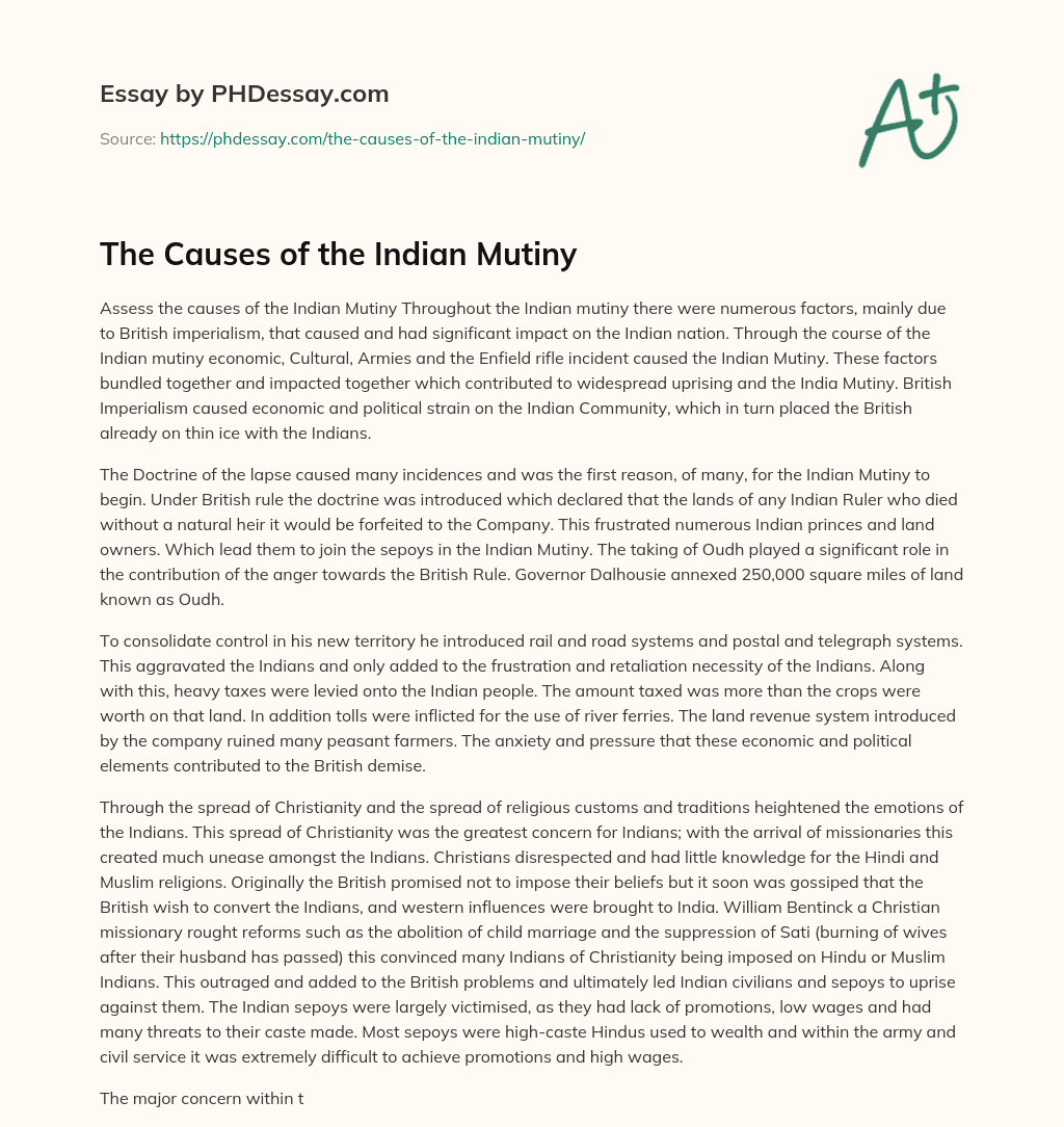 The Causes of the Indian Mutiny essay