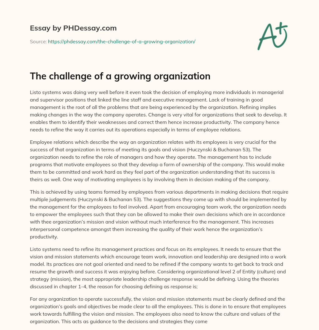 The challenge of a growing organization essay
