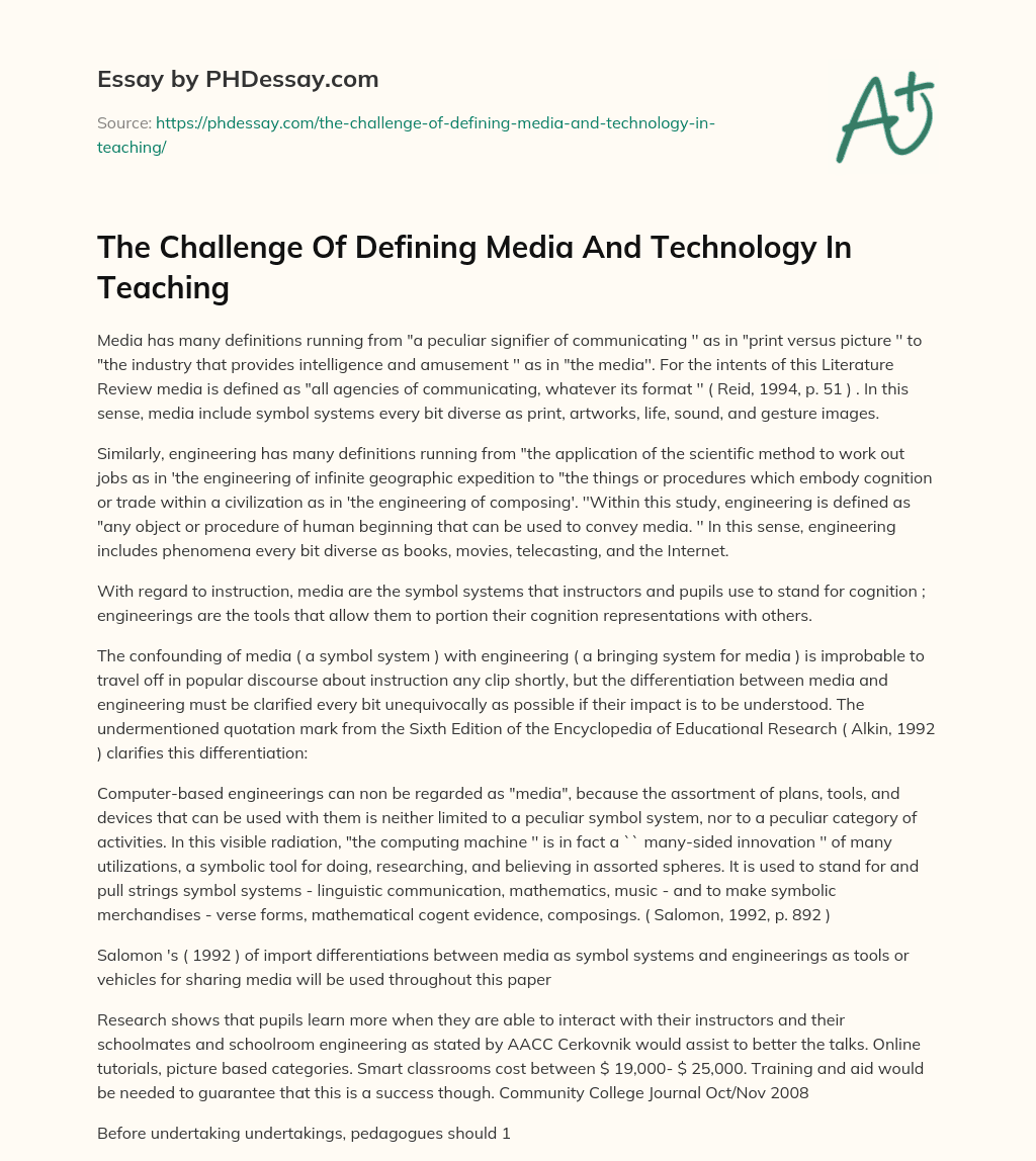 The Challenge Of Defining Media And Technology In Teaching essay