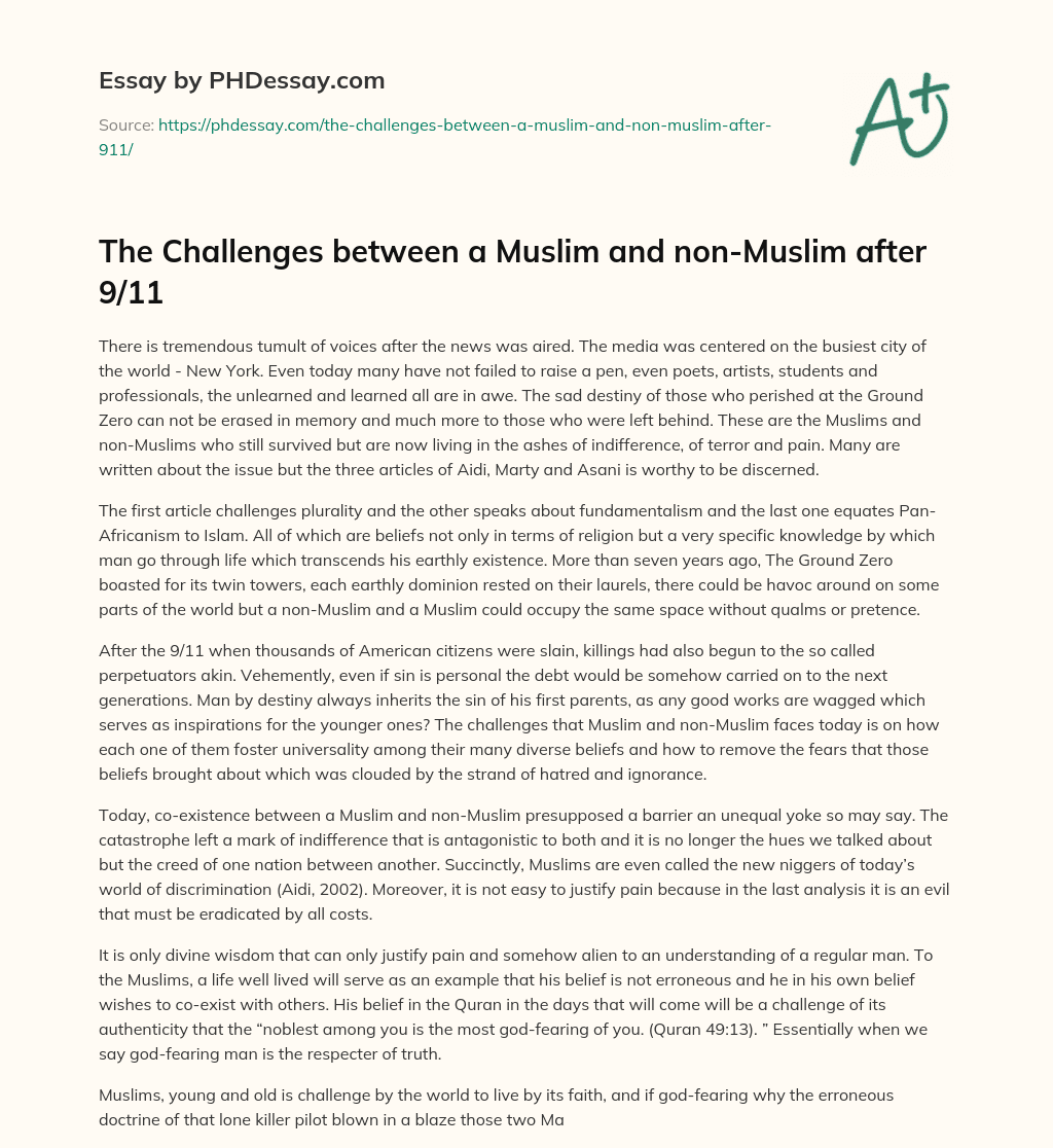The Challenges between a Muslim and non-Muslim after 9/11 essay