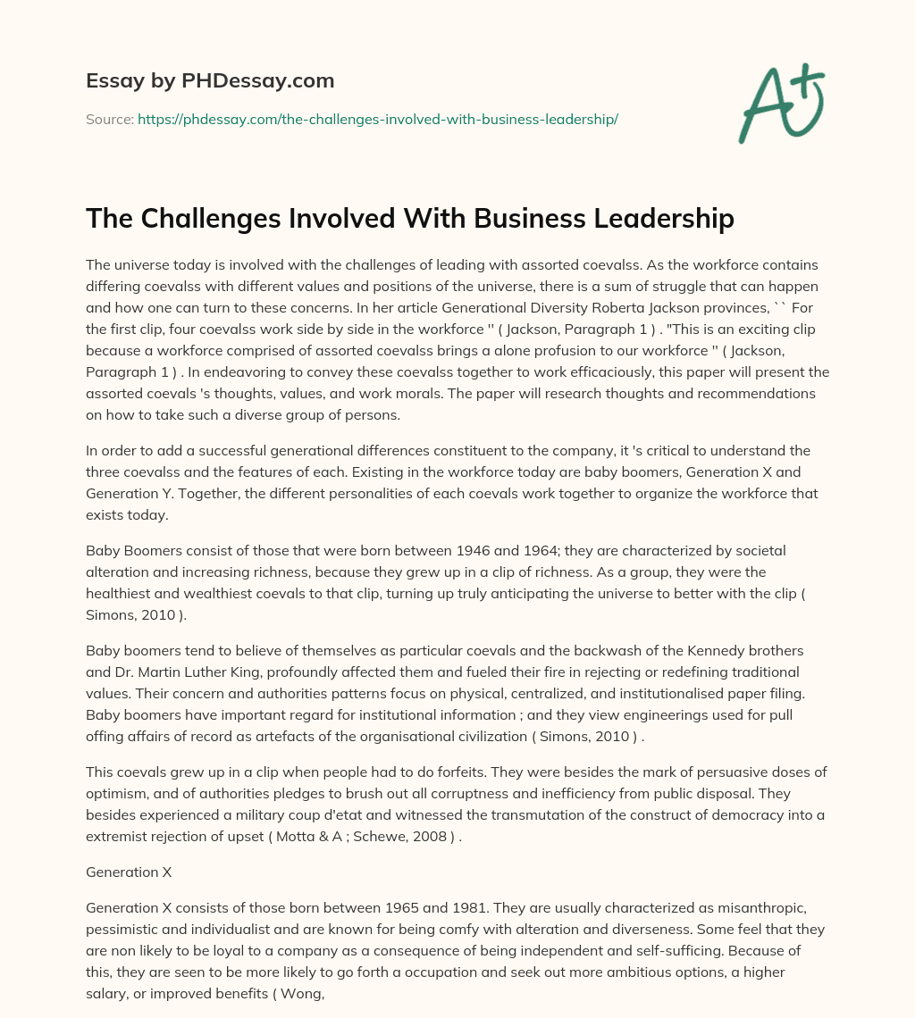 The Challenges Involved With Business Leadership essay