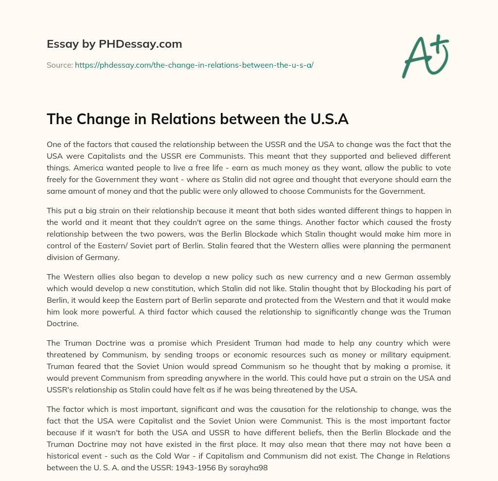 The Change in Relations between the U.S.A essay