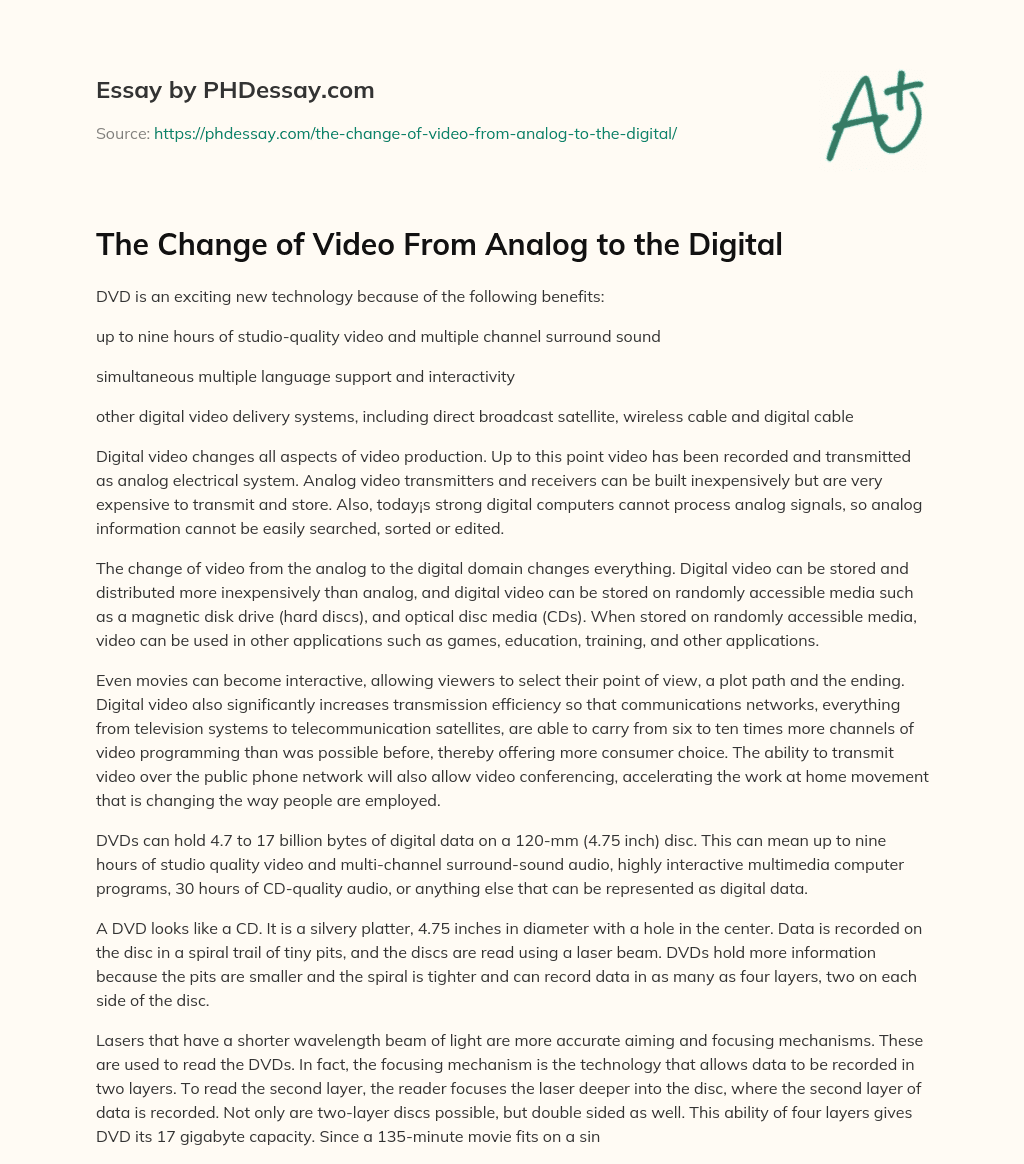 The Change of Video From Analog to the Digital essay