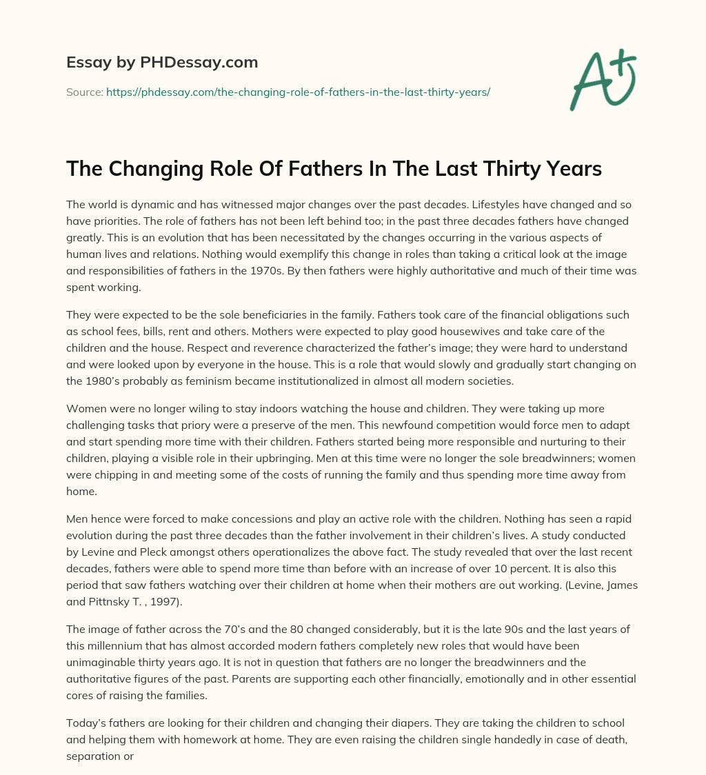 The Changing Role Of Fathers In The Last Thirty Years essay
