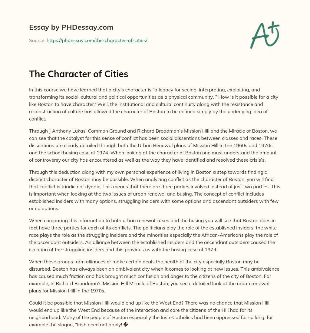 The Character of Cities essay