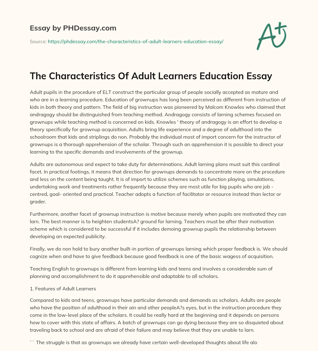 essay on adult learning