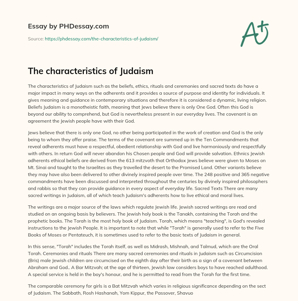 The characteristics of Judaism essay