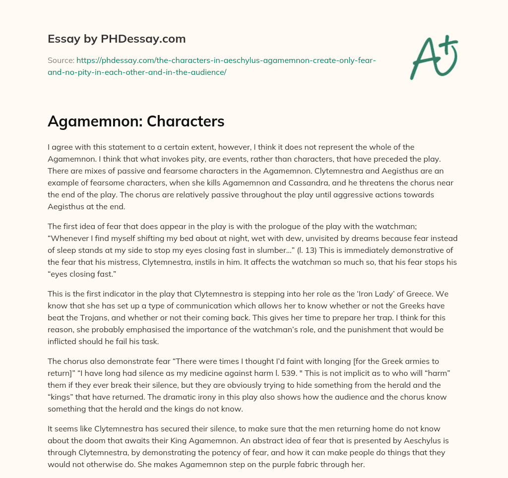Agamemnon: Characters essay