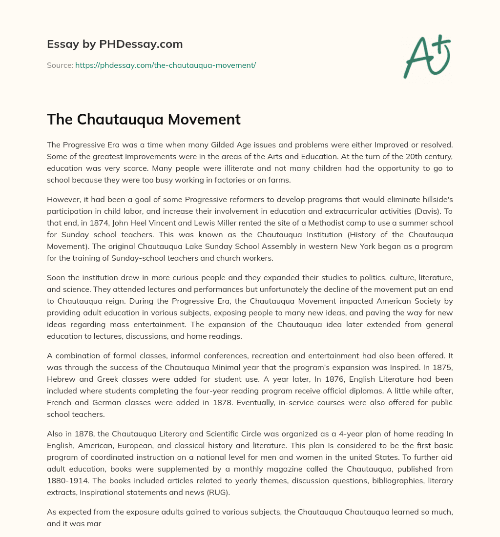The Chautauqua Movement essay