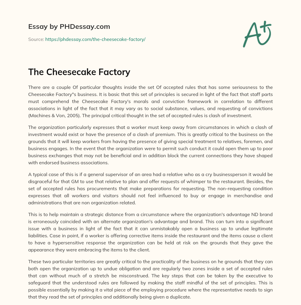 The Cheesecake Factory essay