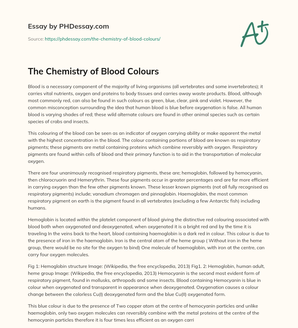 The Chemistry of Blood Colours essay