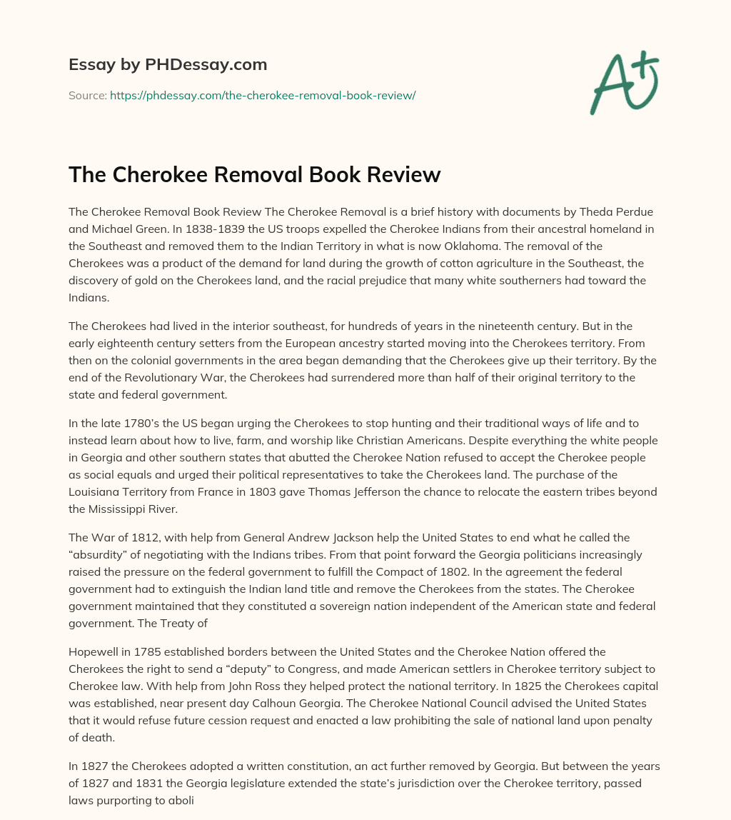 The Cherokee Removal Book Review essay
