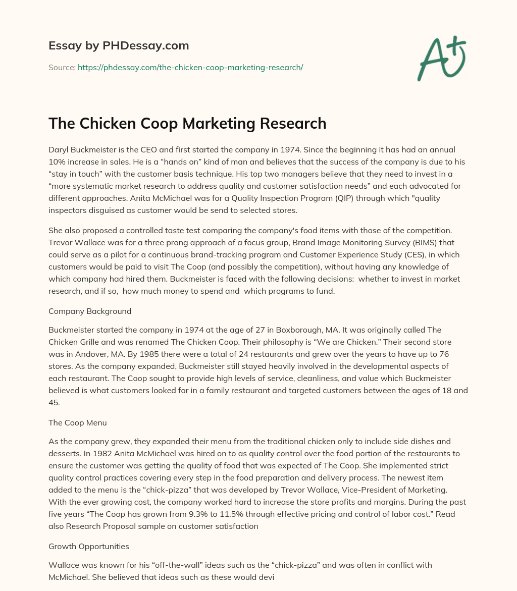 The Chicken Coop Marketing Research essay