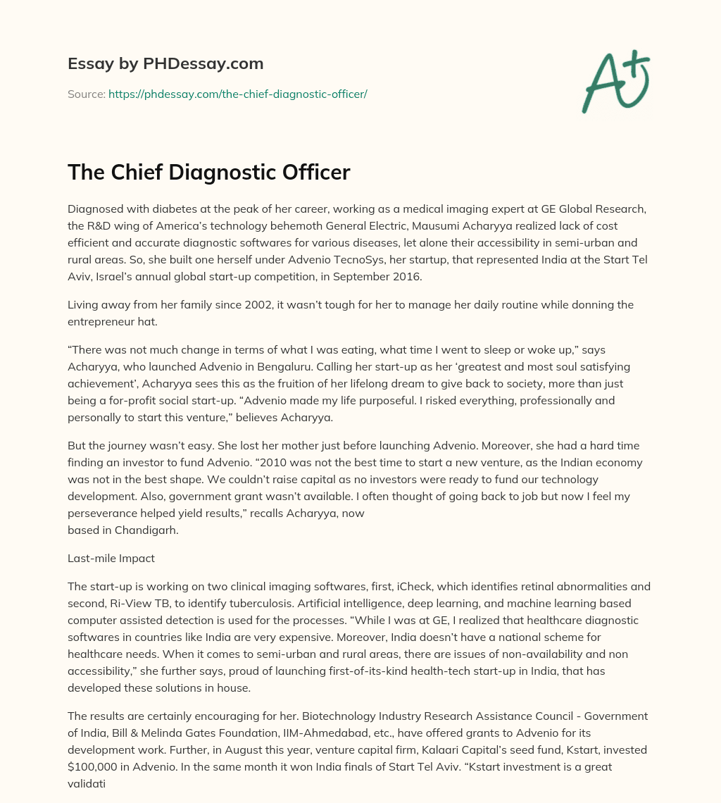 The Chief Diagnostic Officer essay