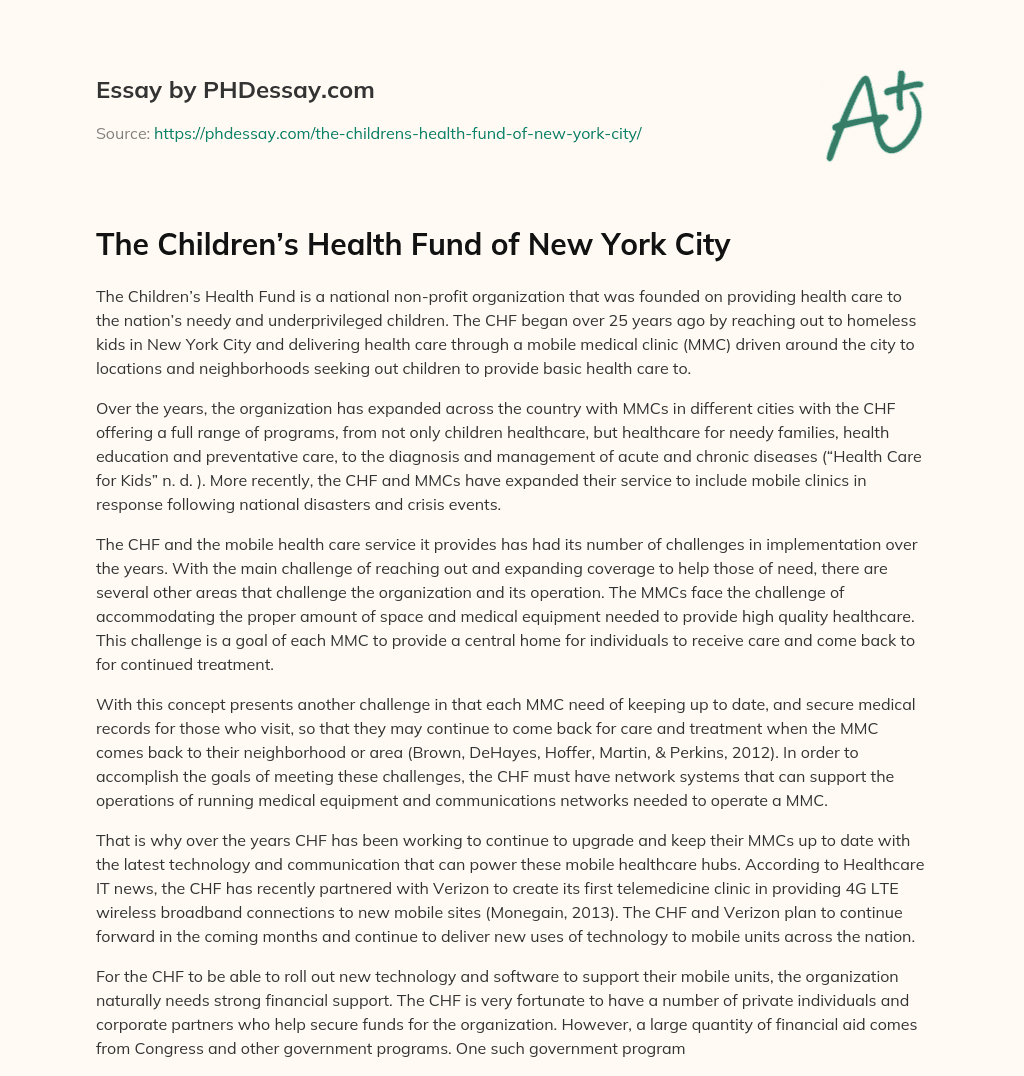The Children’s Health Fund of New York City essay