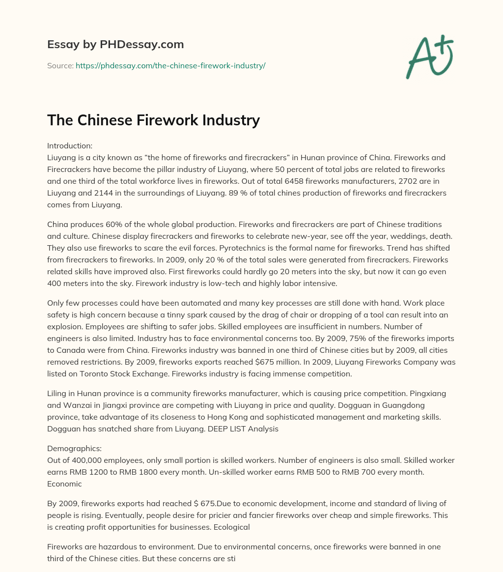 The Chinese Firework Industry essay