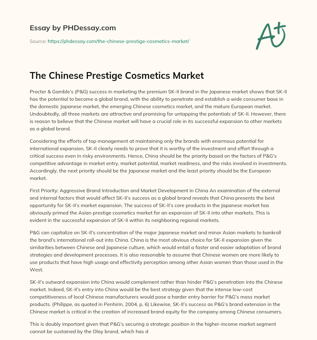 The Chinese Prestige Cosmetics Market essay