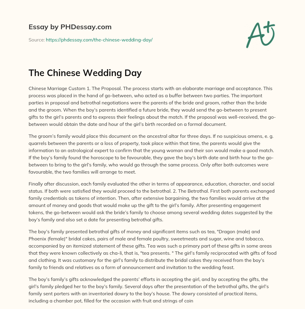 The Chinese Wedding Day essay