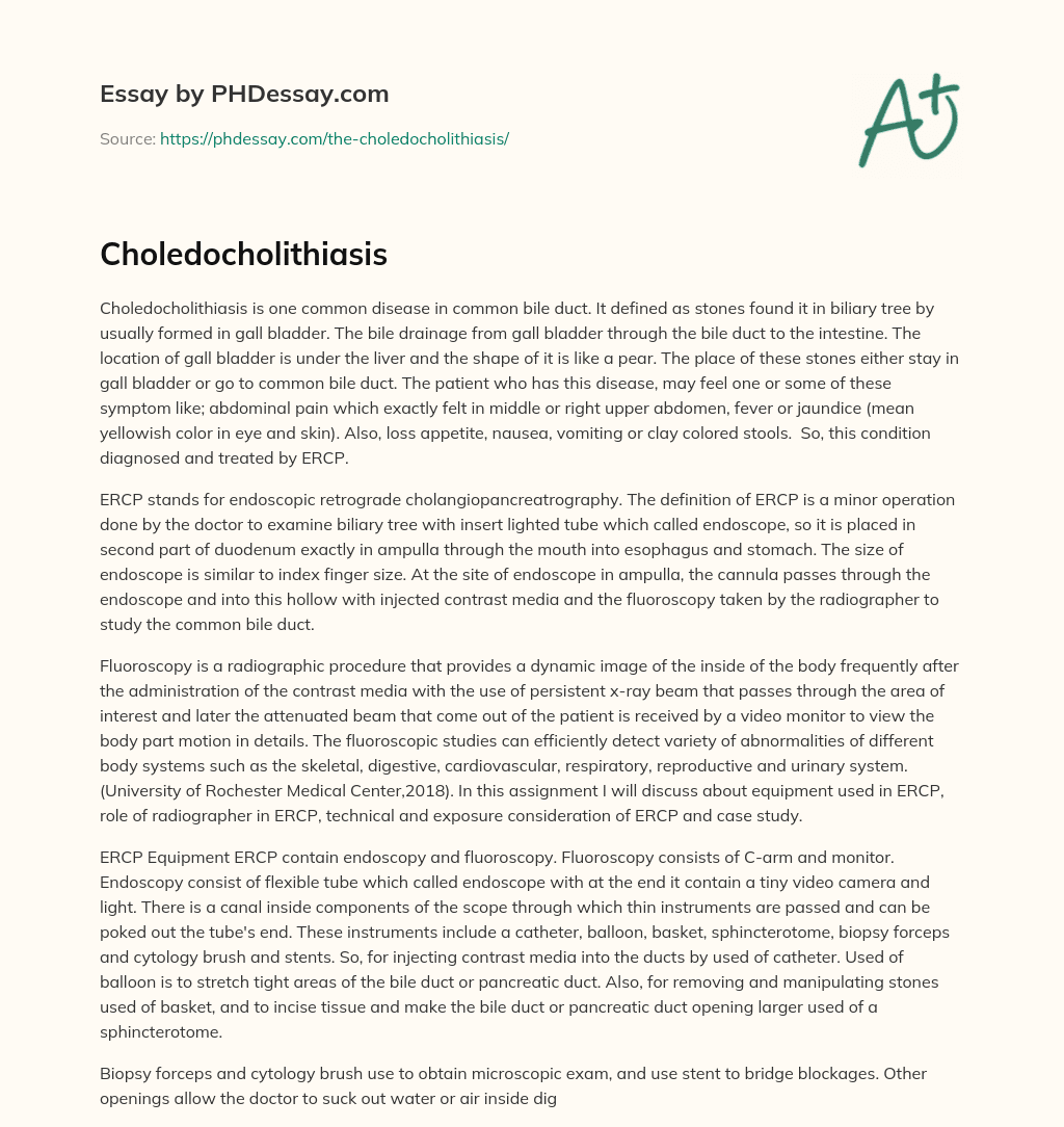 Choledocholithiasis essay