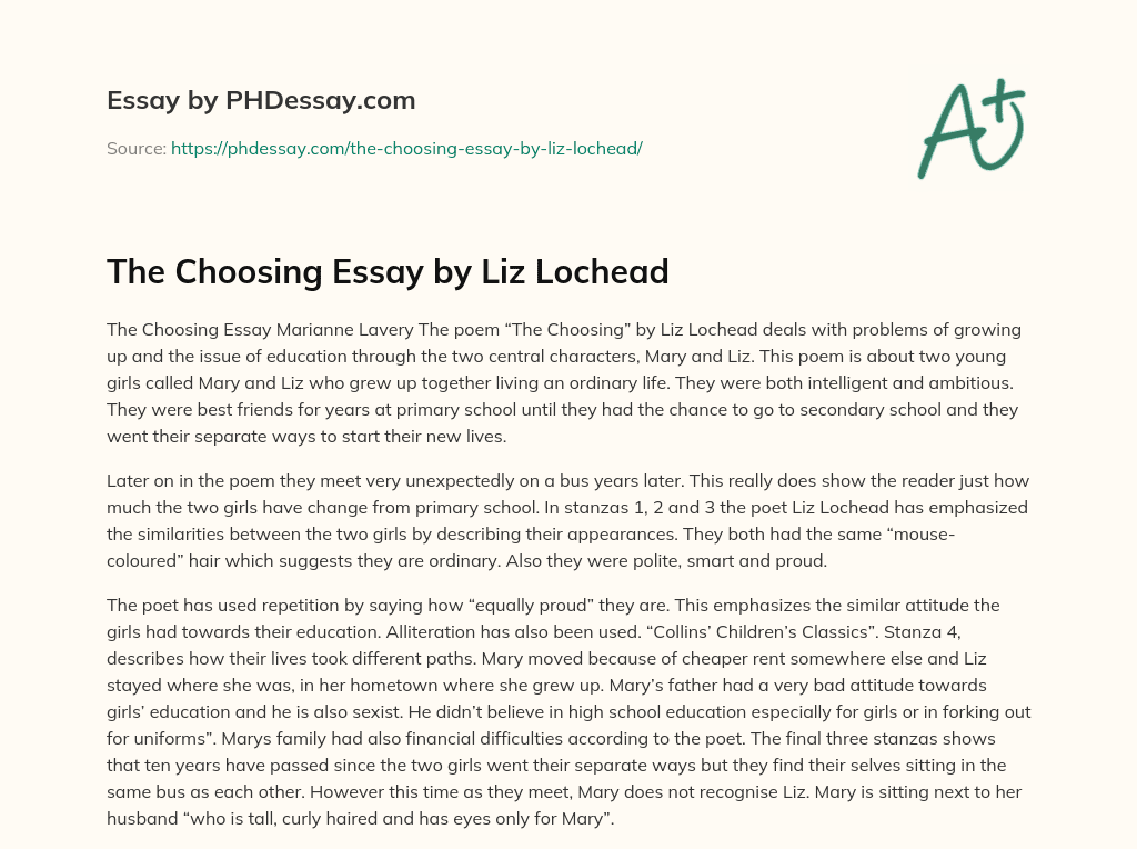 The Choosing Essay by Liz Lochead essay