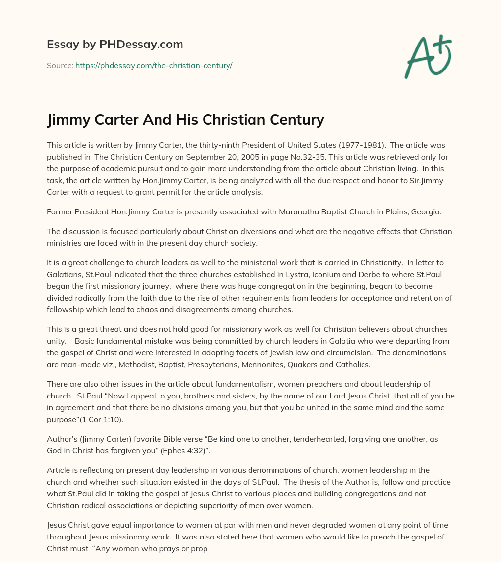 Jimmy Carter And His Christian Century essay