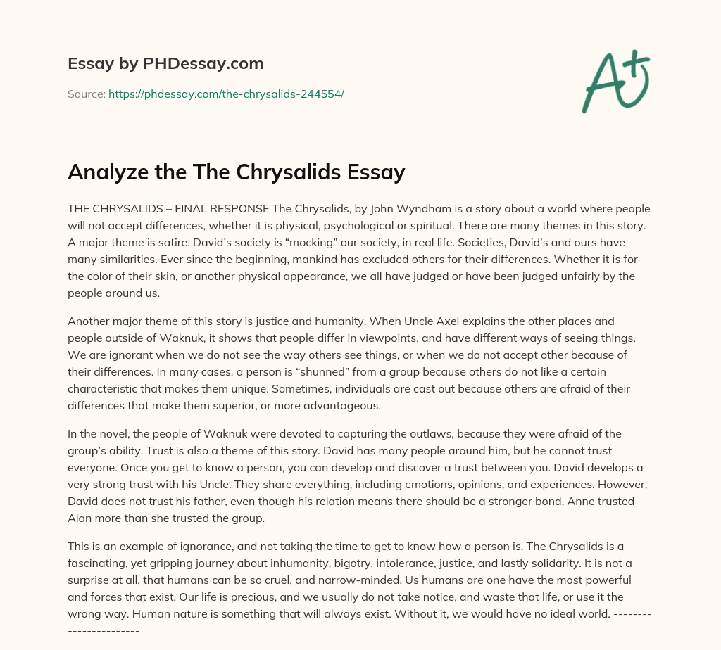 Themes of Satire, Justice, Humanity, and Trust in The Chrysalids essay