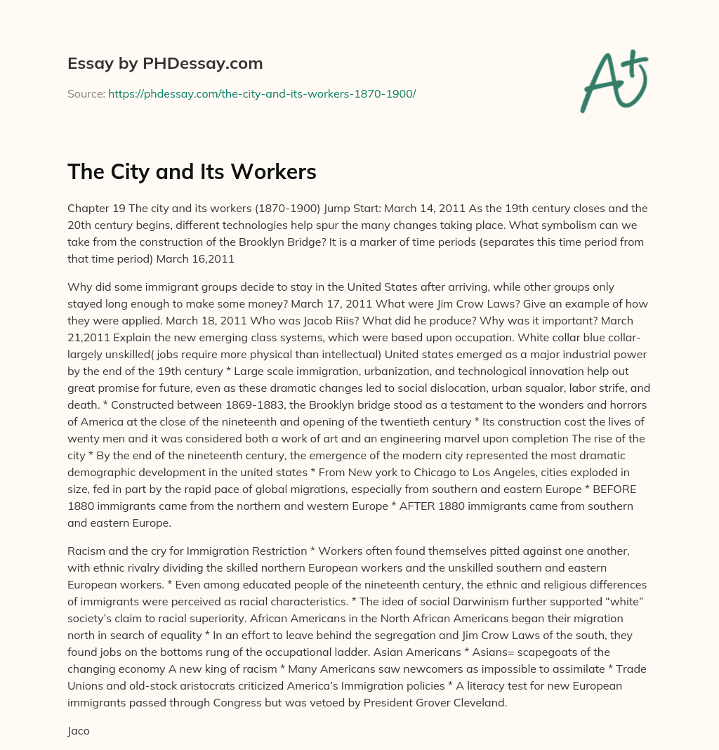 The City and Its Workers essay
