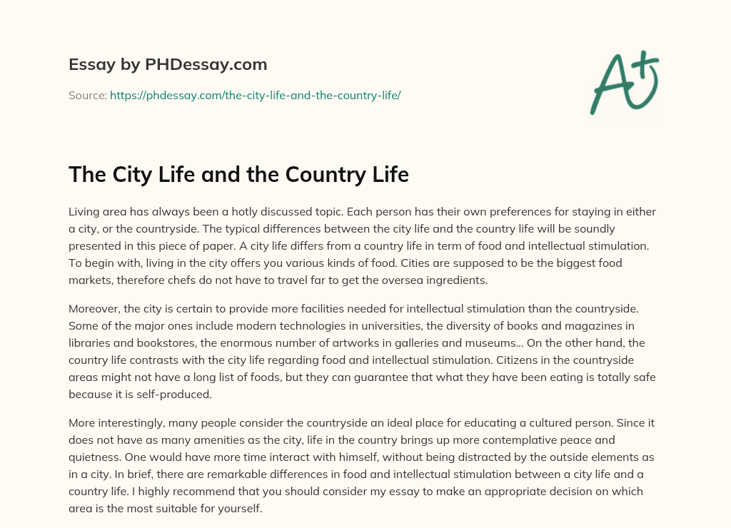 essay about life in the city and countryside