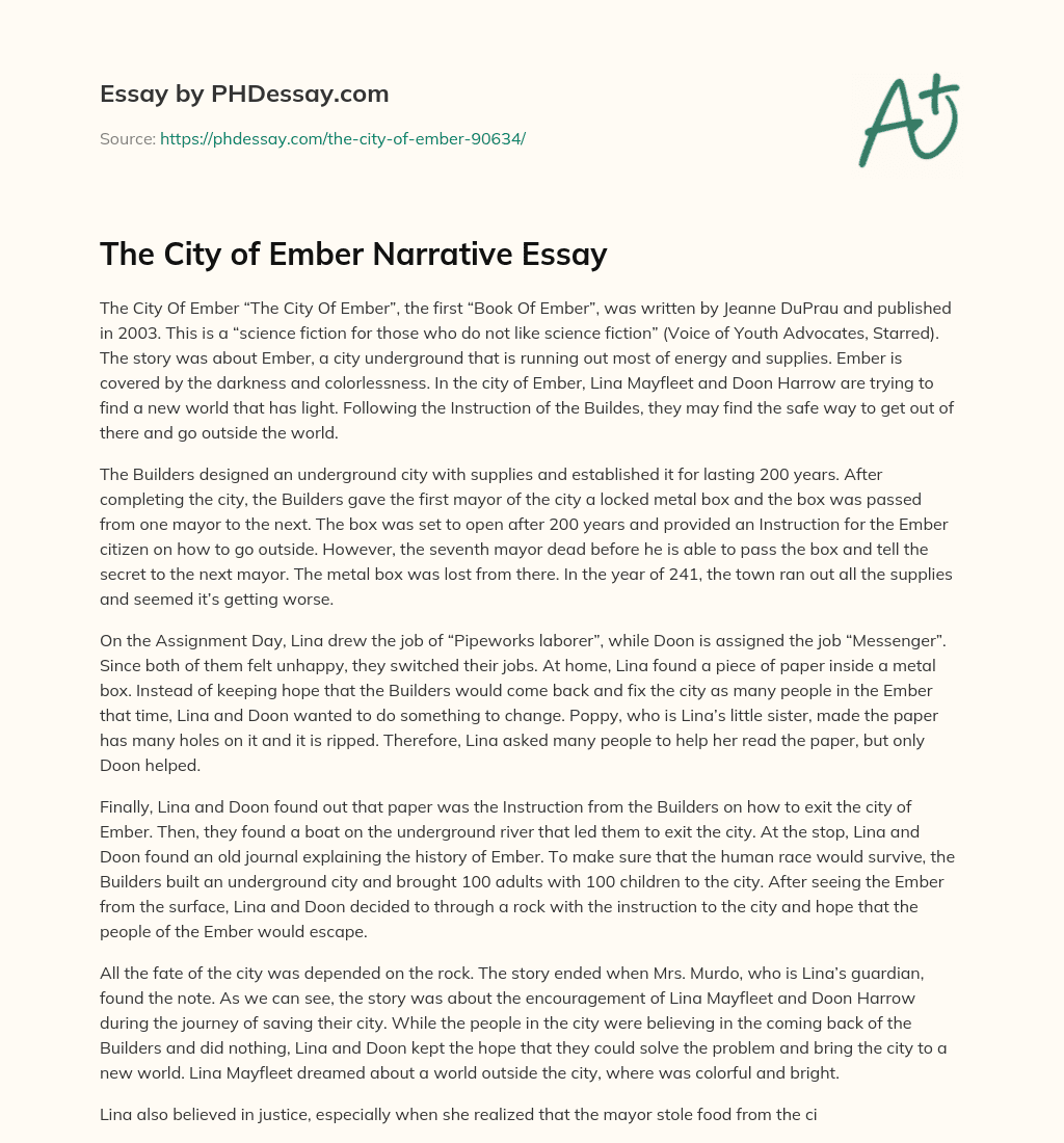 The City of Ember Narrative Essay essay