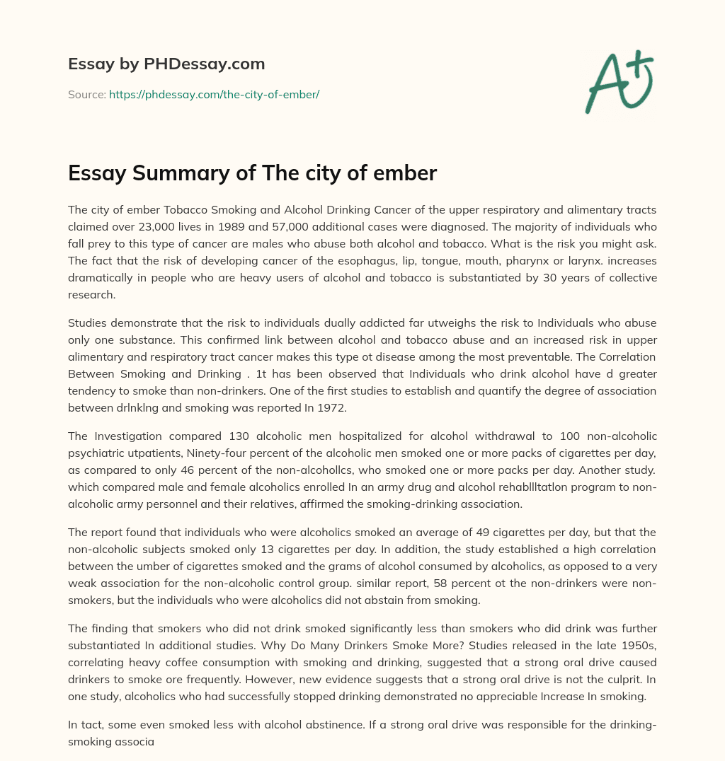 Essay Summary of The city of ember essay