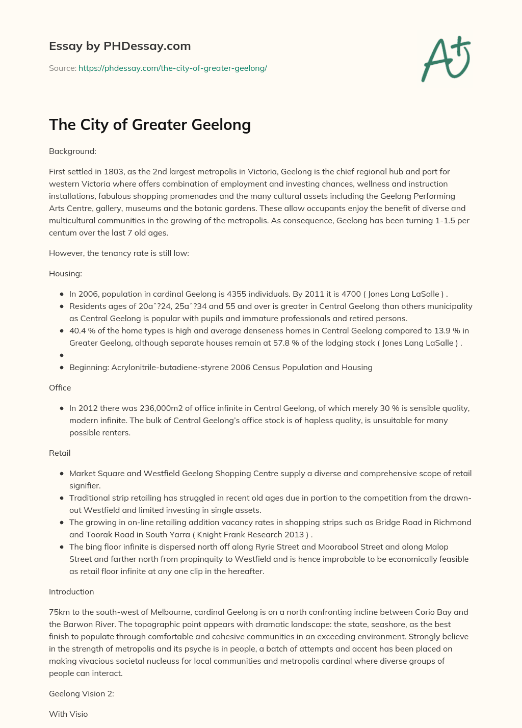 The City of Greater Geelong essay