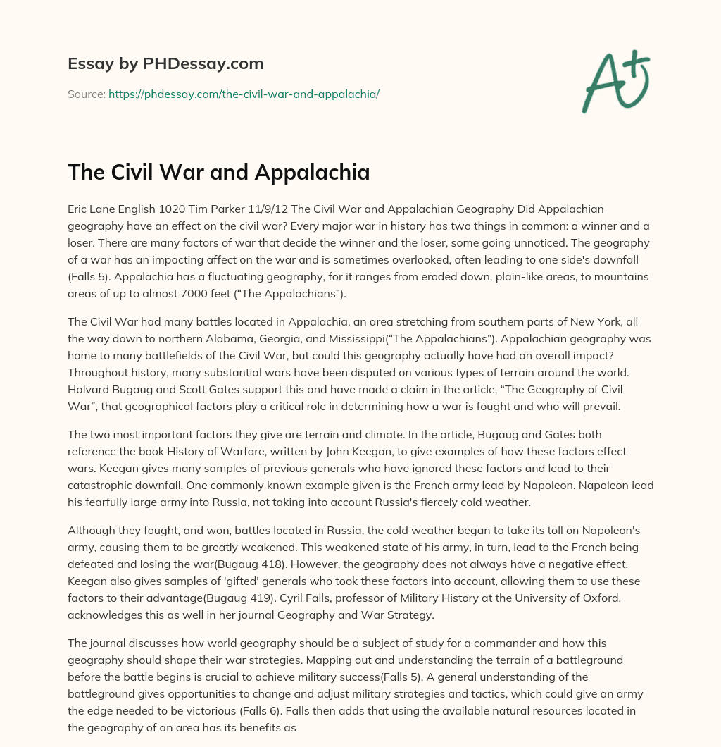 The Civil War and Appalachia essay