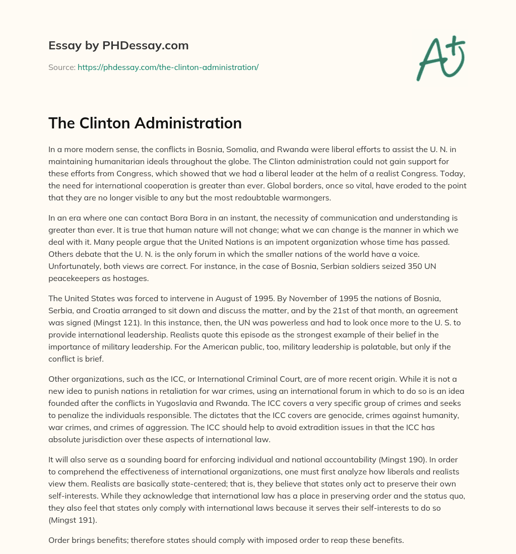The Clinton Administration essay