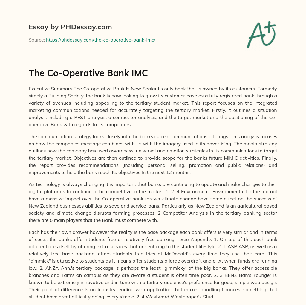 The Co-Operative Bank IMC essay