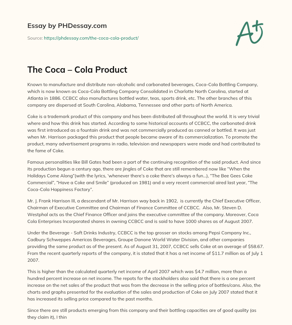 The Coca – Cola Product essay