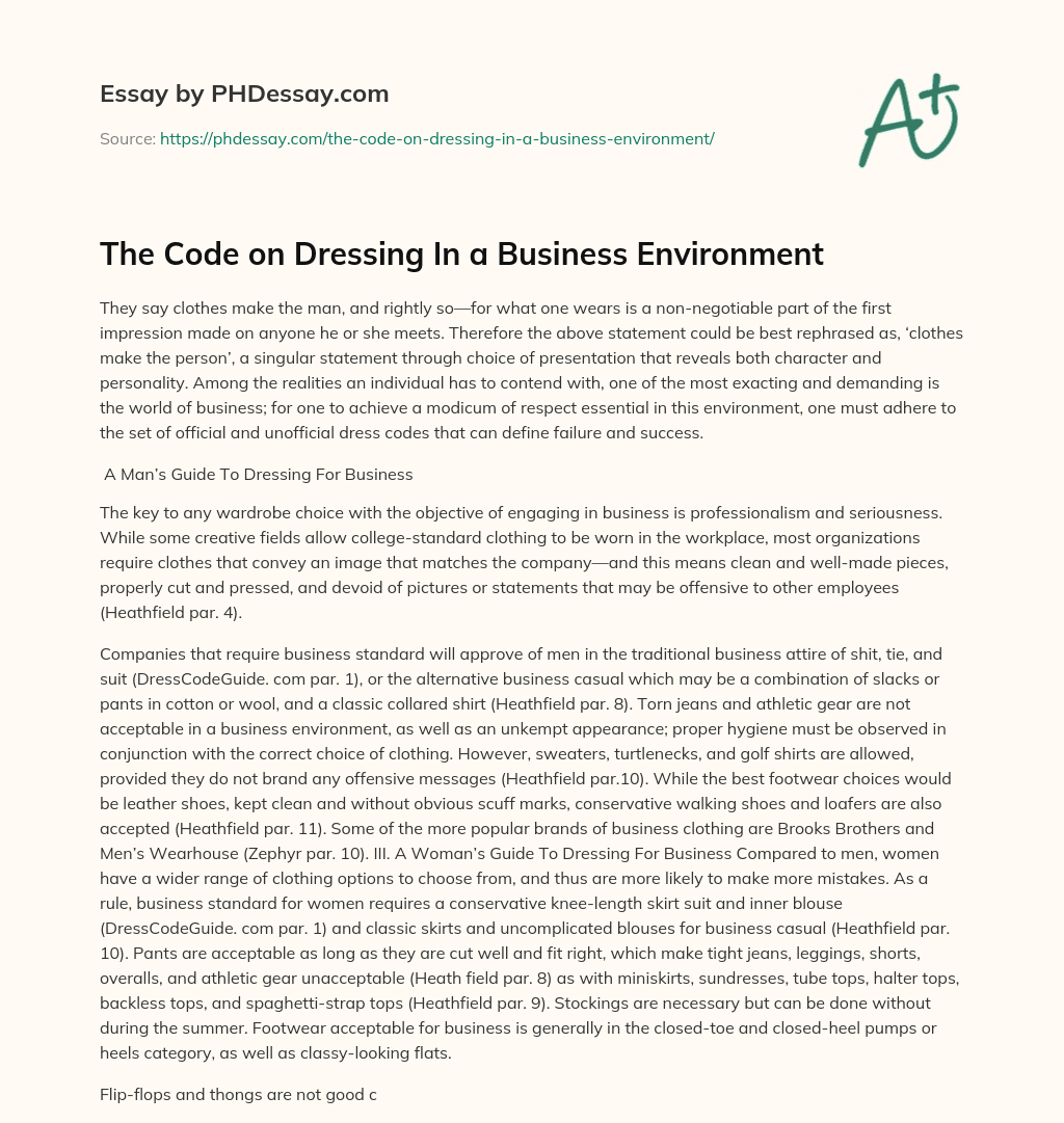 The Code on Dressing In a Business Environment essay