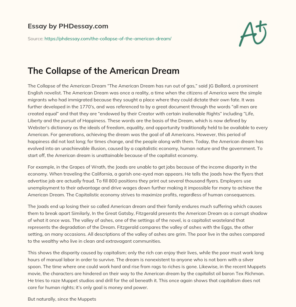 The Collapse of the American Dream essay