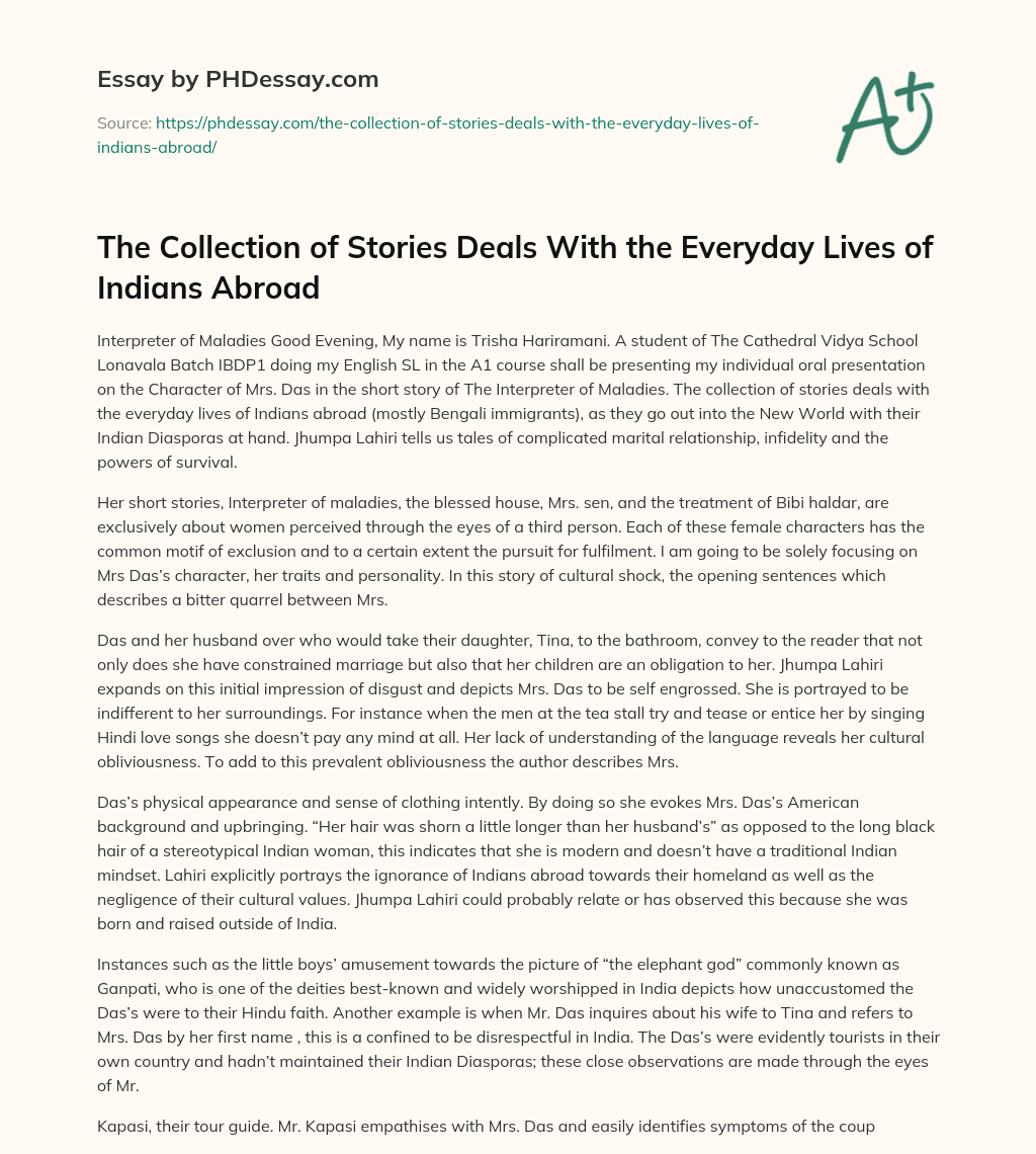 The Collection of Stories Deals With the Everyday Lives of Indians Abroad essay