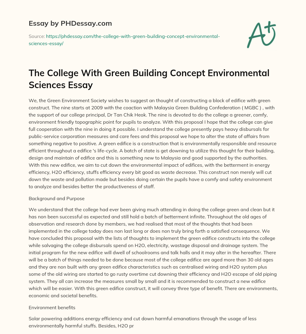 The College With Green Building Concept Environmental Sciences Essay essay