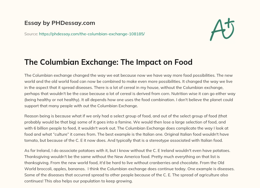 the columbian exchange essay summary